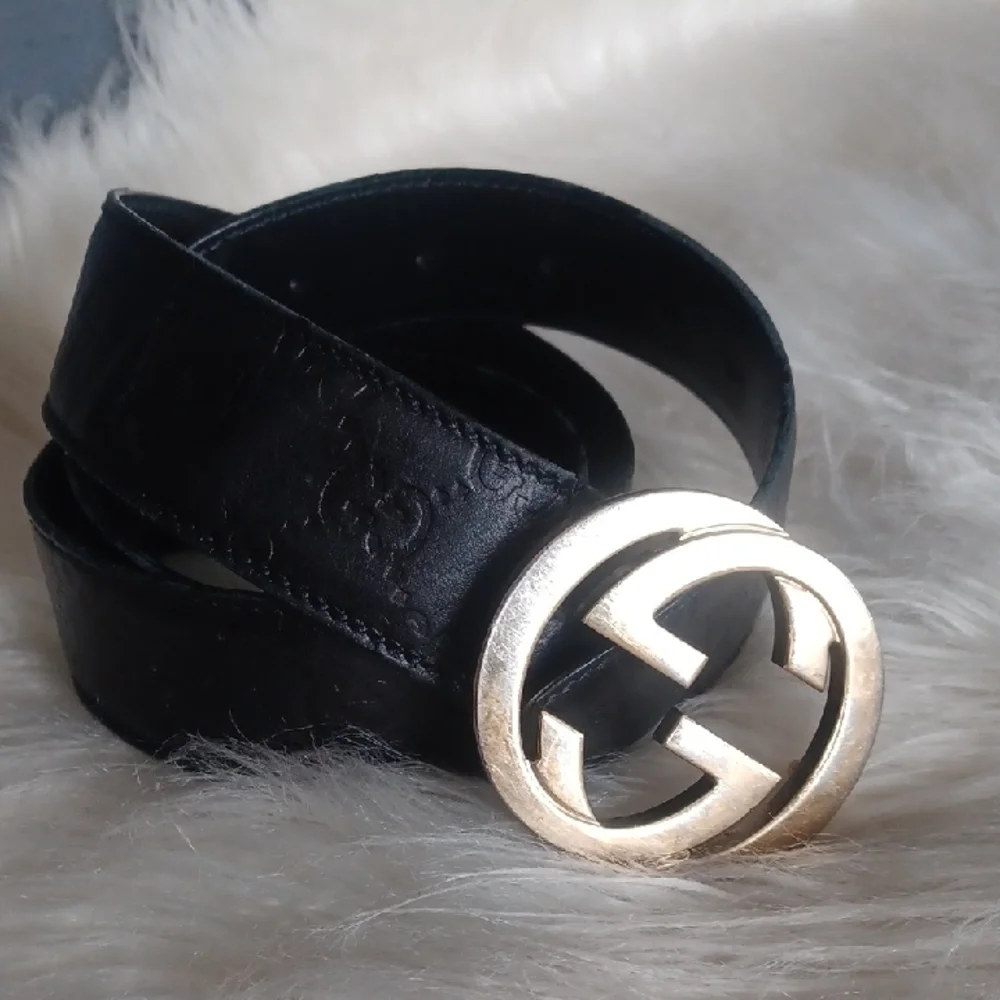 Gucci Black Leather Belt with Gold Buckle